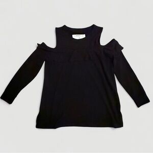 The Sweatshirt Project by French Laundry Black Cold Shoulder Ruffle Top Size S